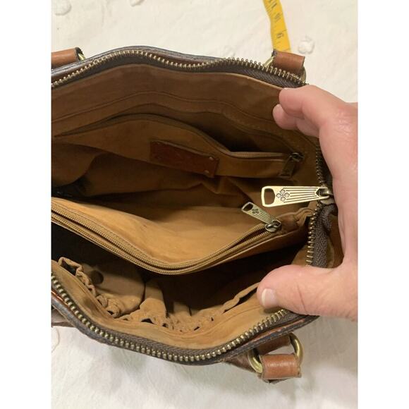 Patricia Nash Angela Laser Cut Satchel Leather Handbag Tan Brown Western - Picture 6 of 8